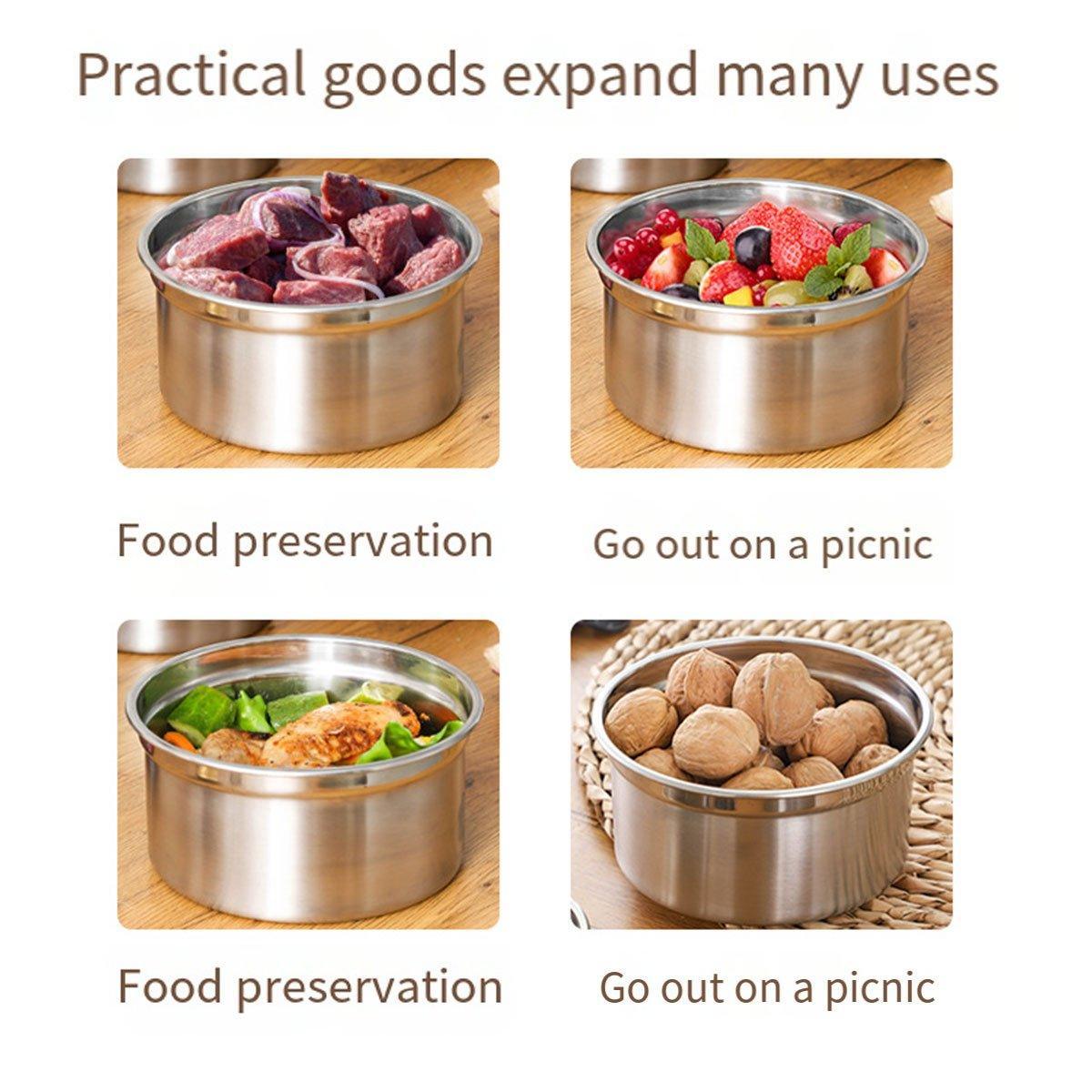 3PCS Stainless Steel Sealed Crisper Storage Box with Lid Round Food Lunch Box - Black