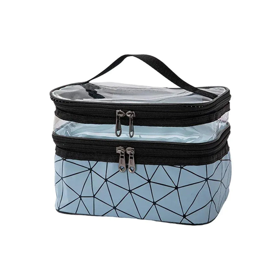 Portable Double-Layer Large Capacity Waterproof Cosmetic Bag Travel Toiletry Bag - Blue