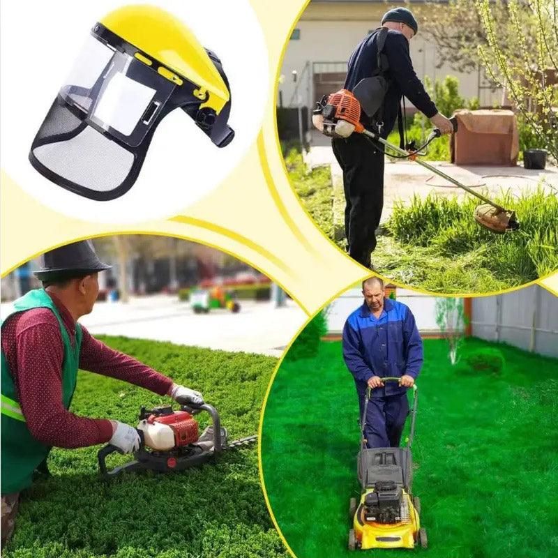 Garden Face Shield Headgear for Mowing and Outdoor Protective Use - Yellow