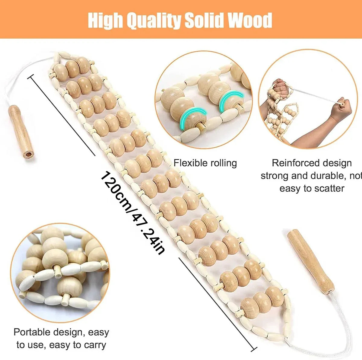 Wooden Back Massage Rope Roller for Neck Shoulder Waist and Legs