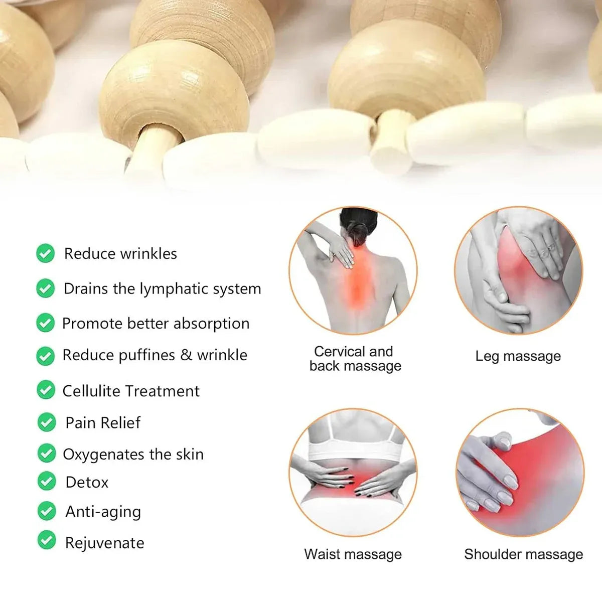 Wooden Back Massage Rope Roller for Neck Shoulder Waist and Legs