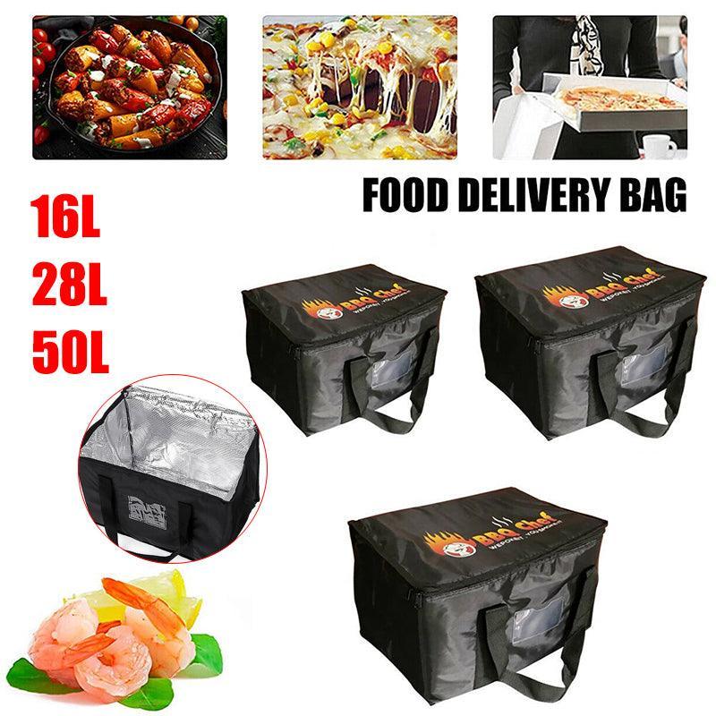 Insulated Food Delivery Bag Thermal Pizza Takeaway Cooler Storage 16L 28L 50L - 16L-28x19x20cm