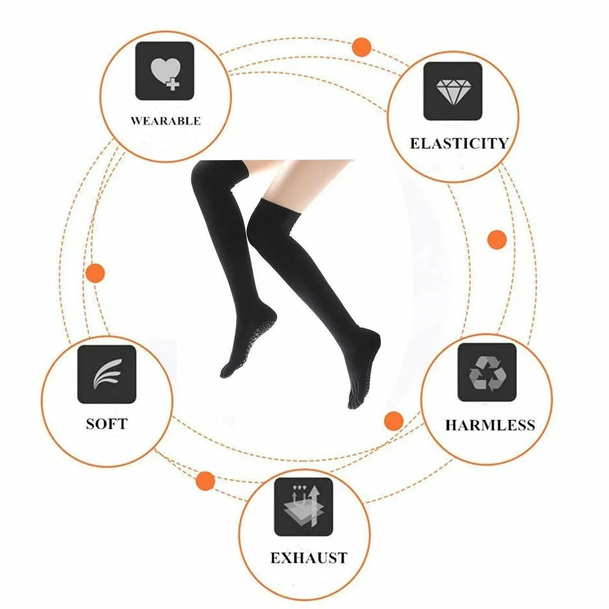Women Long Massage Pilates Socks Yoga Socks Non Slip Socks Medium Open - Medium Open Toe Dark Gray