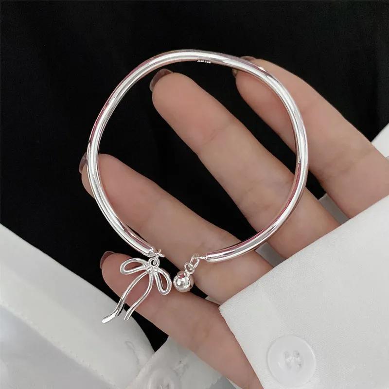 Bangle Bowknot Bells Bracelet Korean Opening Wrist Chain Women Silver Bracelet - Bow tie