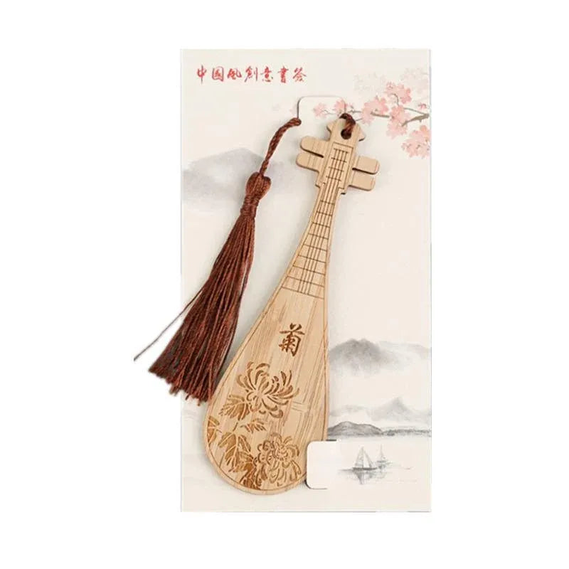 Chinese Style Bass Book Folder Book Clip Bamboo Bookmark Guitar Bookmark Lable - Pipa - Chrysanthemum