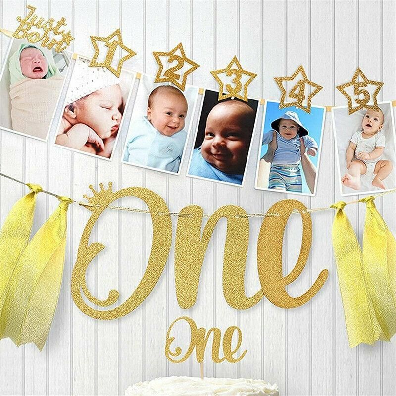12 Month Photo Banner Milestone Photo Banner For First Birthday Party Diy Decor