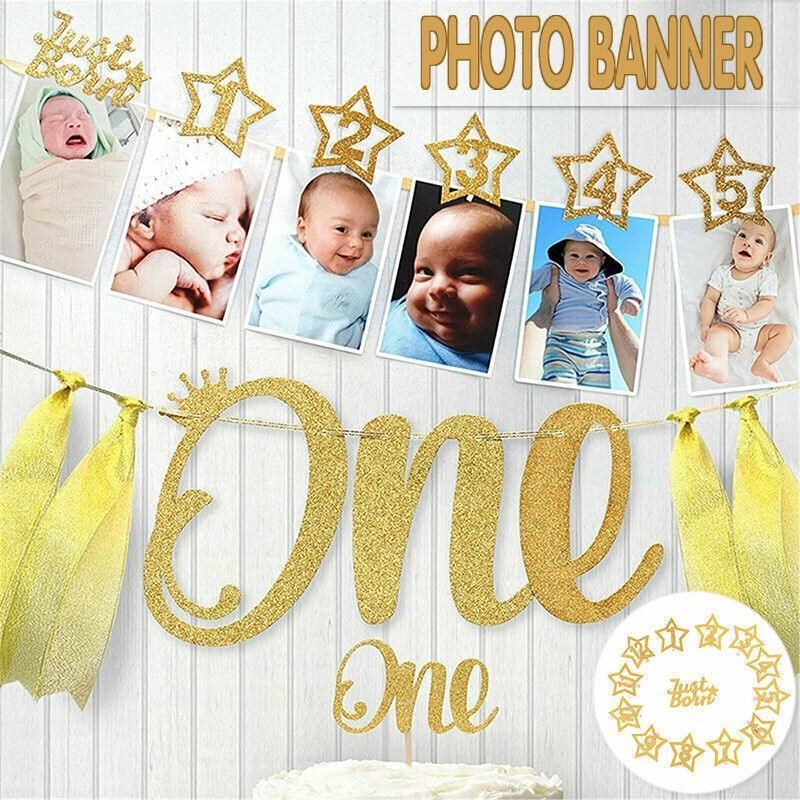 12 Month Photo Banner Milestone Photo Banner For First Birthday Party Diy Decor