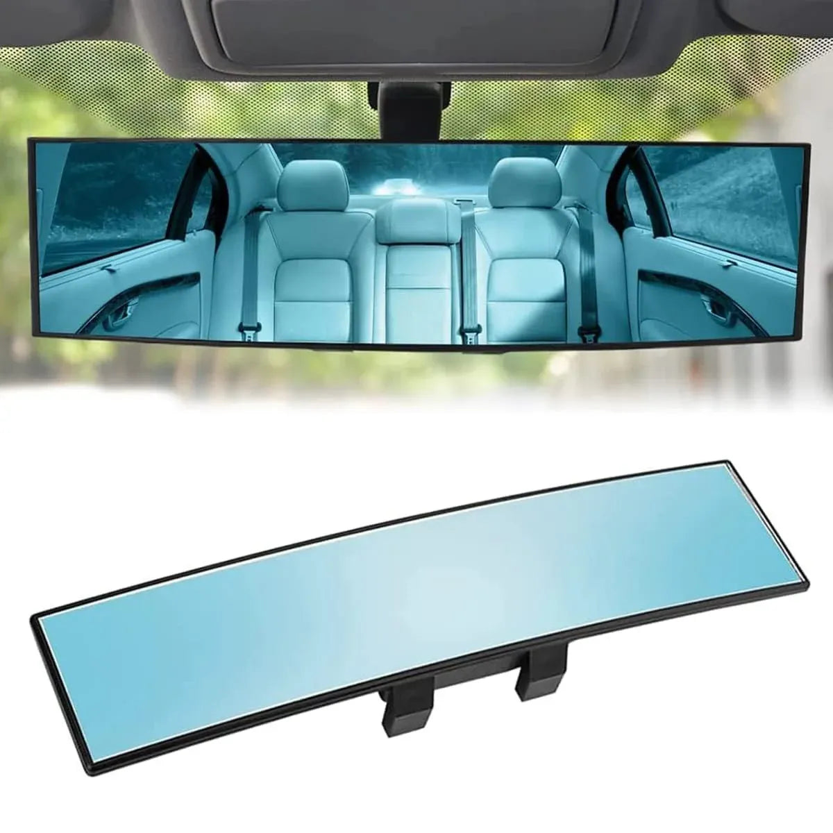 Wide View Rearview Mirror Anti Glare Indoor Car Mirror Anti Fog Curved Blue