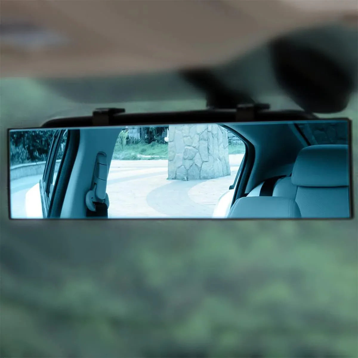 Wide View Rearview Mirror Anti Glare Indoor Car Mirror Anti Fog Curved Blue