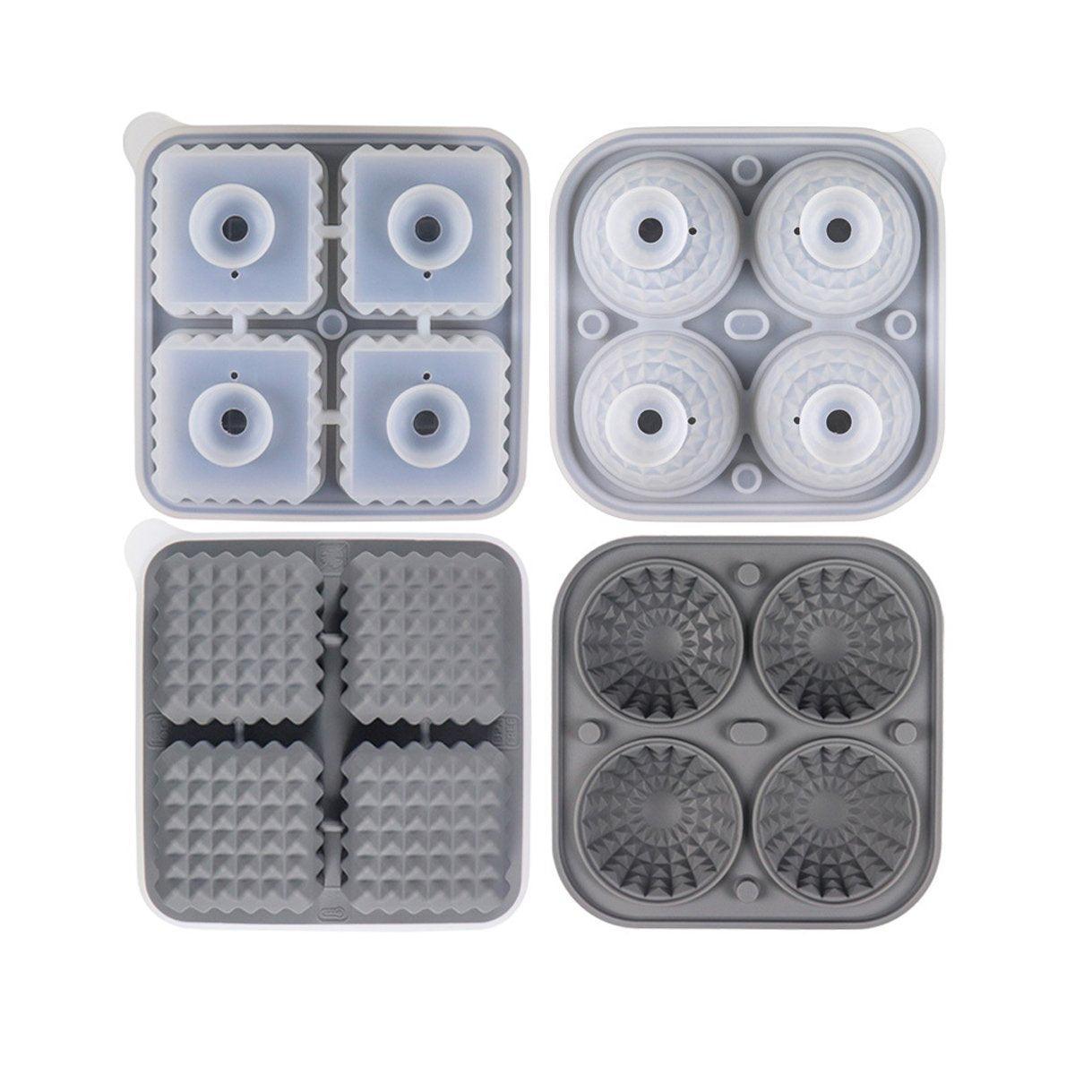 2PCS Silicone Ice Cube Tray Round and Square Ice Ball Maker for Whiskey Cocktails - Black