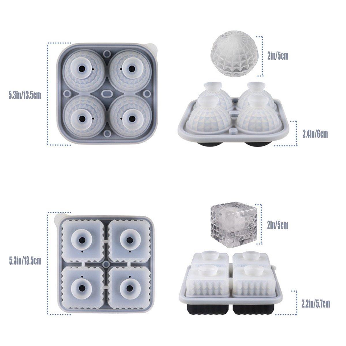 2PCS Silicone Ice Cube Tray Round and Square Ice Ball Maker for Whiskey Cocktails - Grey