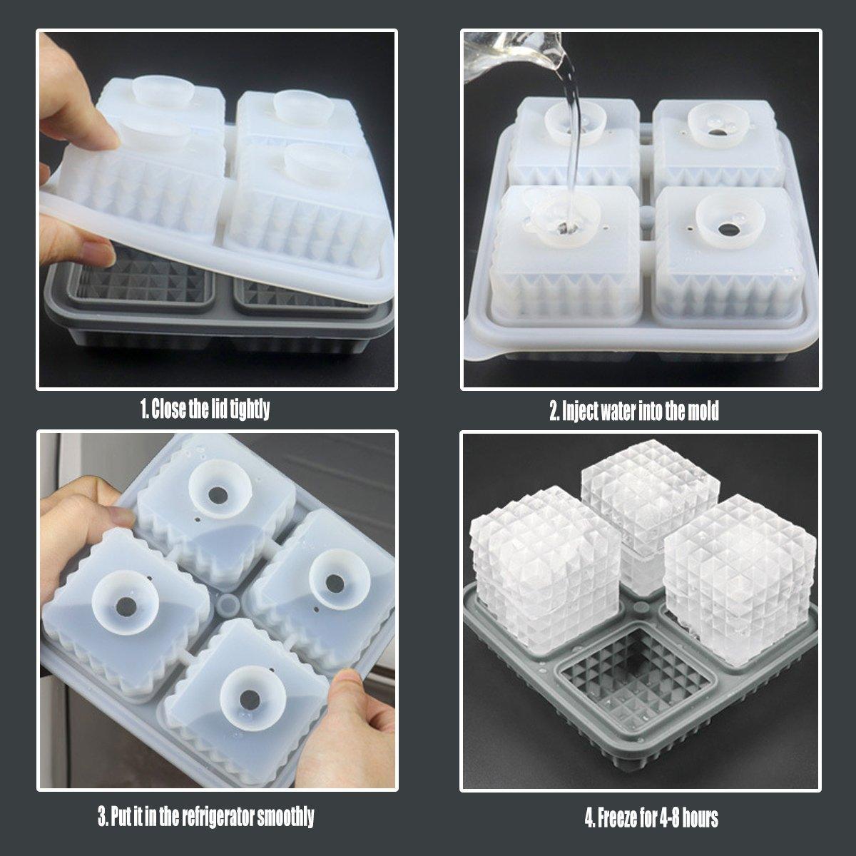 2PCS Silicone Ice Cube Tray Round and Square Ice Ball Maker for Whiskey Cocktails - Pink