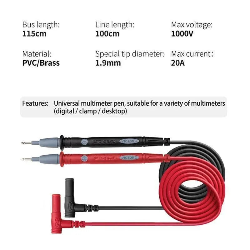 1000V 20A Multimeter Test Lead Set with PVC Probe Pen for Electrical Testing