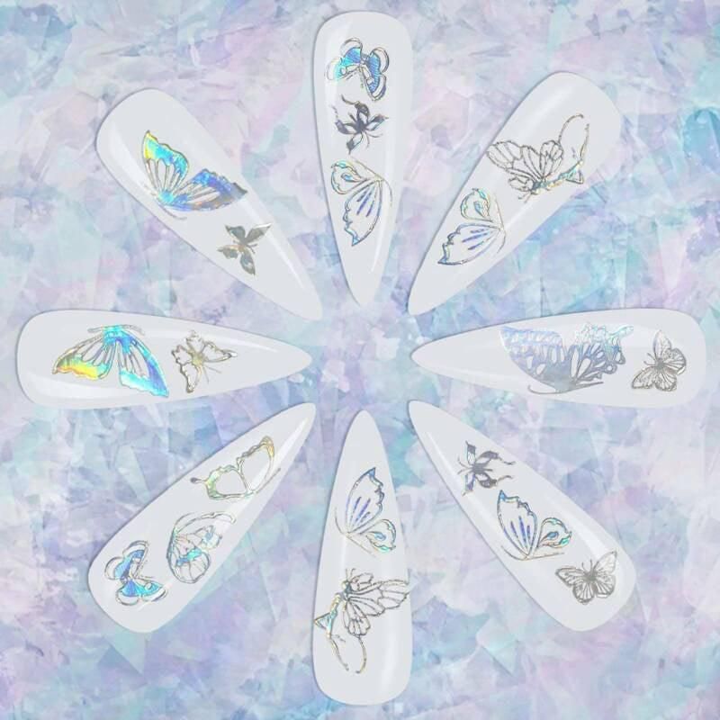 3D Nail Butterfly Design Sticker Decor Decal Holographic Laser Nail Art Sticker - Gold L-02