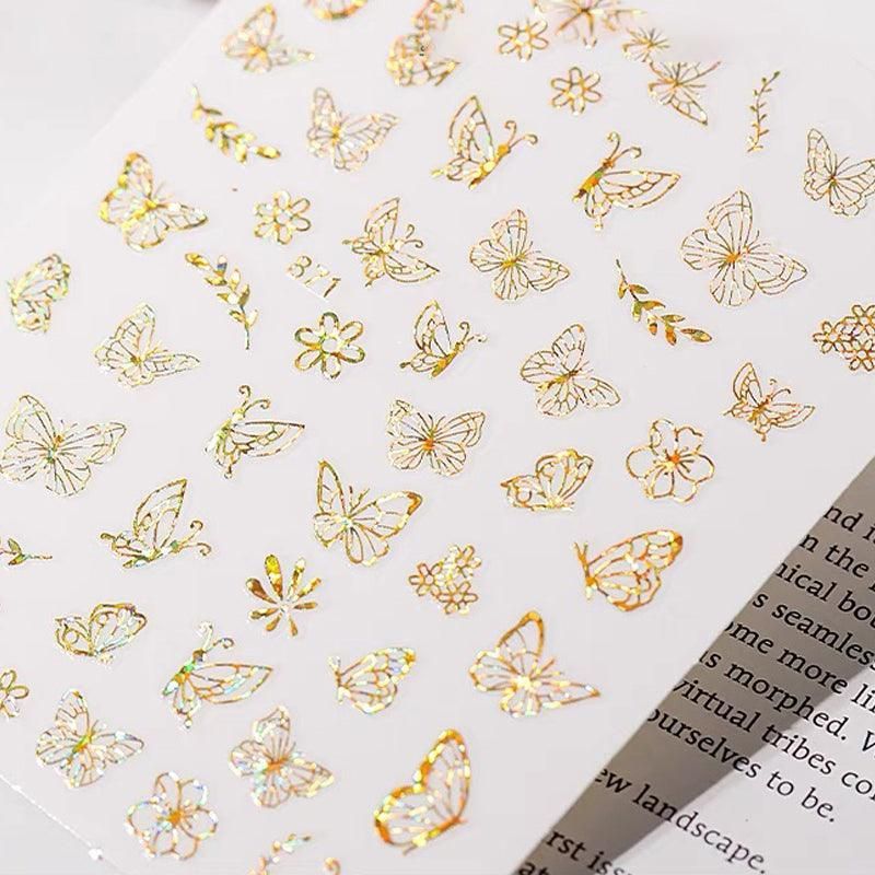 3D Nail Butterfly Design Sticker Decor Decal Holographic Laser Nail Art Sticker - Gold L-02