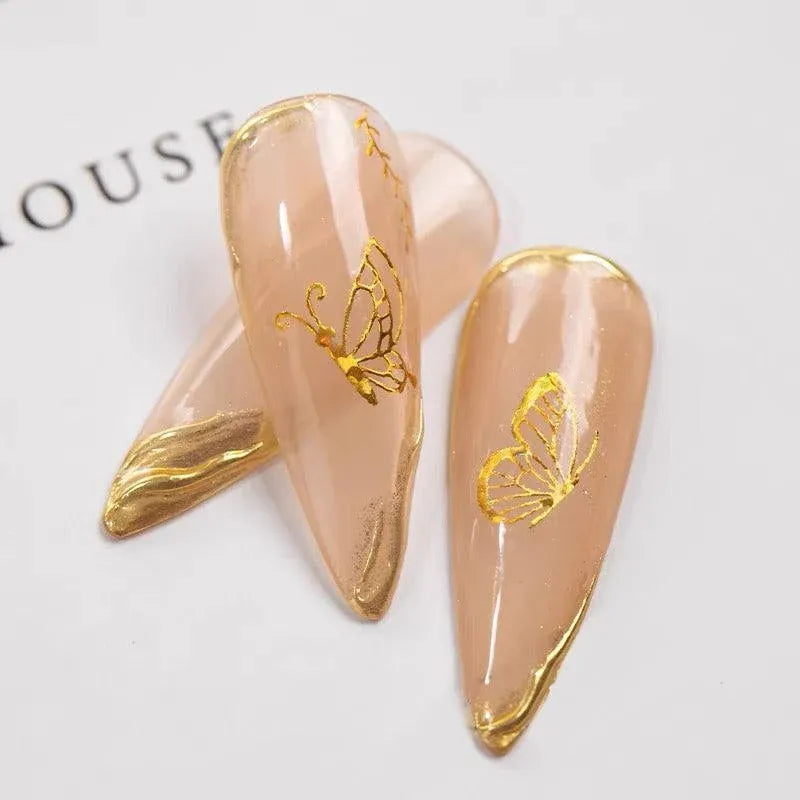 3D Nail Butterfly Design Sticker Decor Decal Holographic Laser Nail Art Sticker - Gold L-02