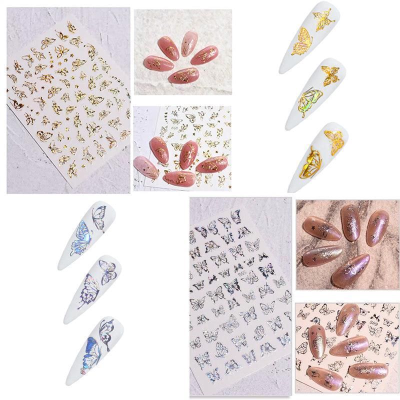 3D Nail Butterfly Design Sticker Decor Decal Holographic Laser Nail Art Sticker - Gold L-02