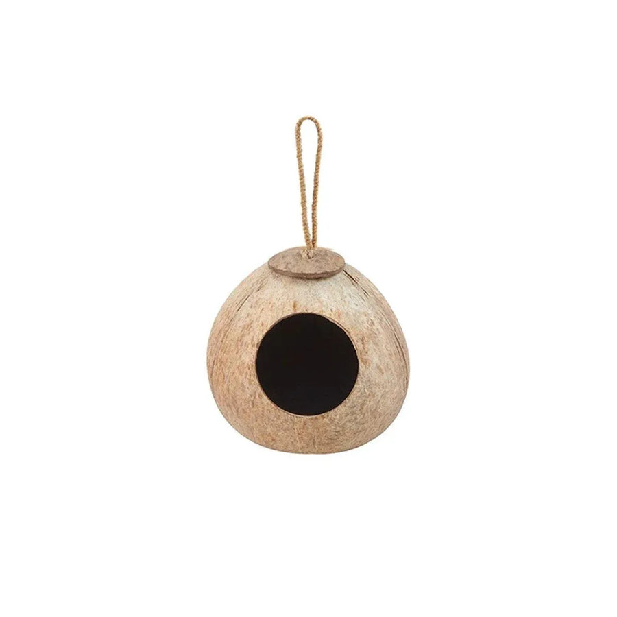 Natural Coconut Bird Nest Cage Pet Parrot Parakeet Safe Hut Feeder Shell Home - Rope type