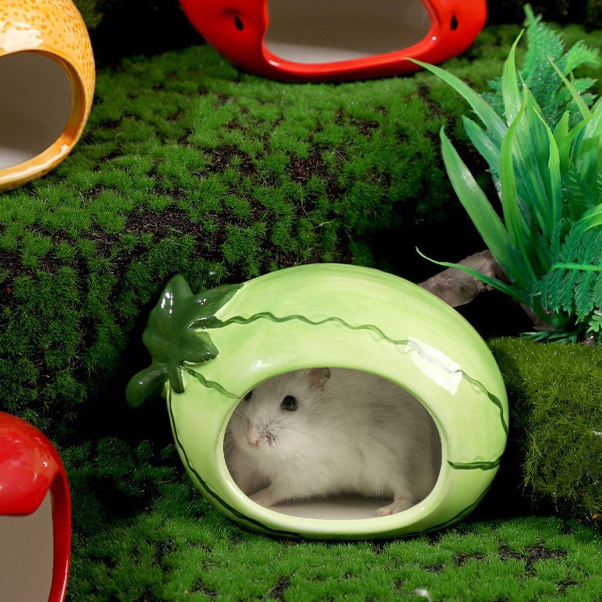 Ceramic Hamster Nest Shelter Landscaping Supplies Small Animal Hideout House - Strawberry