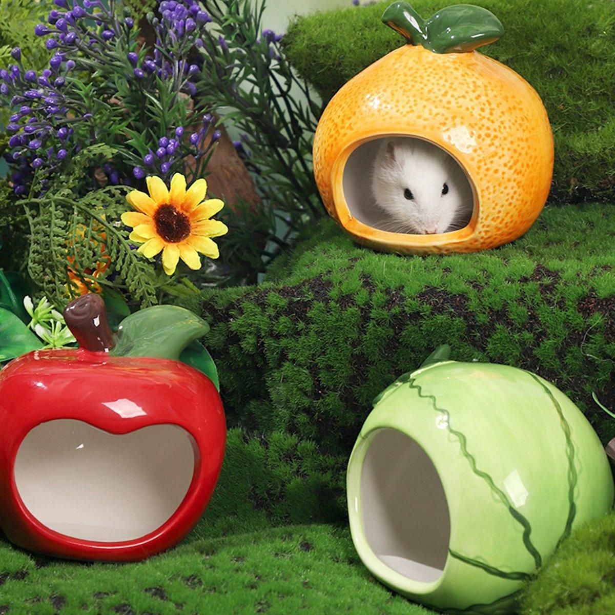 Ceramic Hamster Nest Shelter Landscaping Supplies Small Animal Hideout House - Strawberry