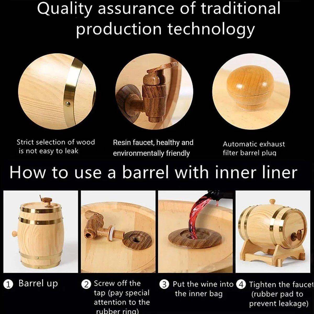 5L Wooden Wine Barrel Whiskey Rum Beer Spirits Storage Brewing Cask Vintage - Red