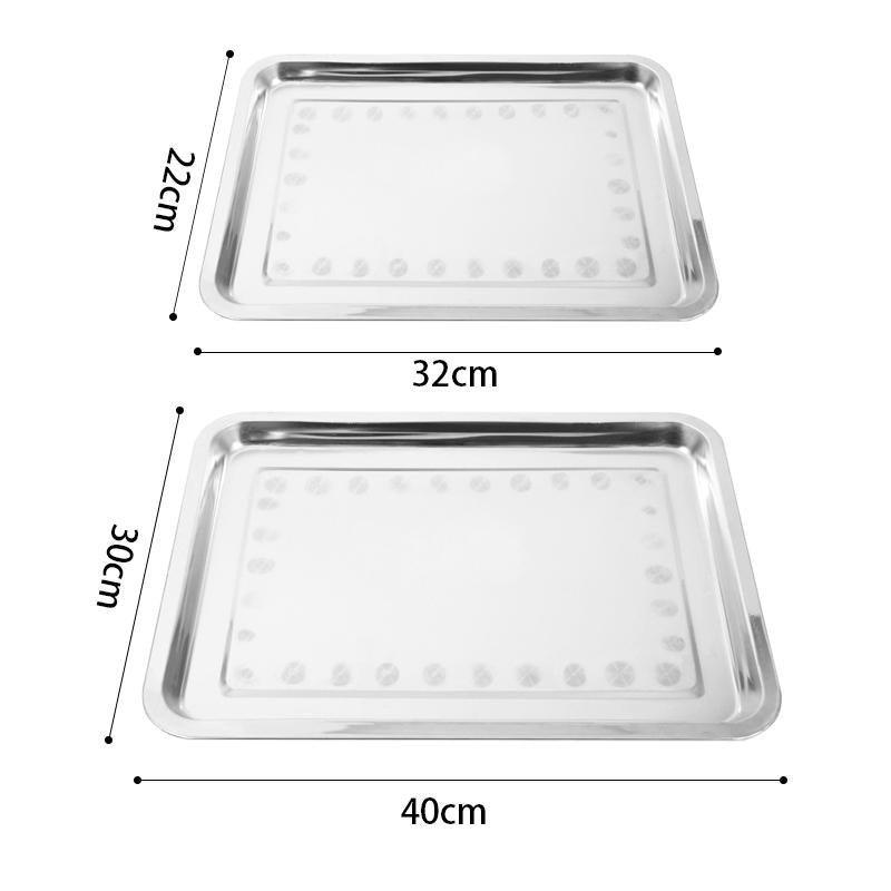 2X Stainless Steel Oblong Tray Plate Serving Tray Silver Dinner Food Kitchenware - 30X40CM