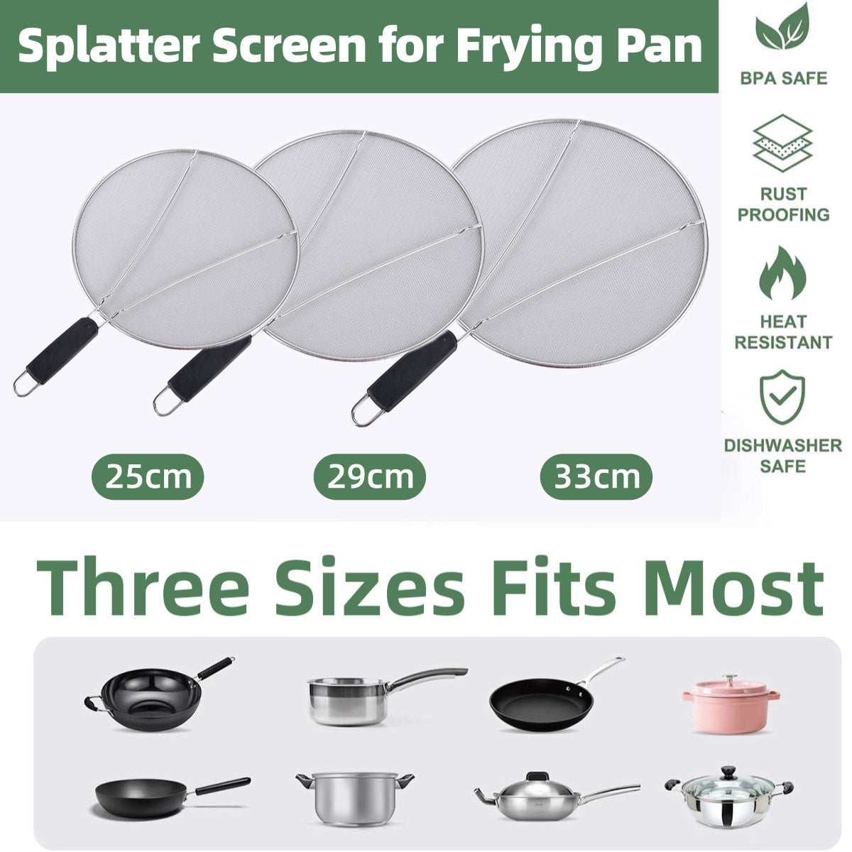 Stainless Steel Mesh Cover Anti Scald Filter Screen Anti Splash Lid For Kitchen - 33cm