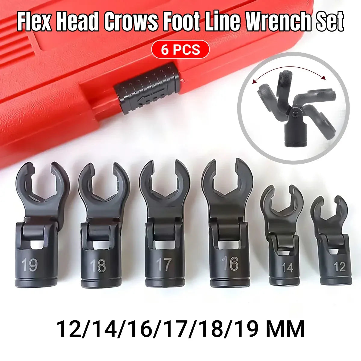 6PCS Fuel Line Wrench Set Swivel Head Injector Nozzle Tool Kit