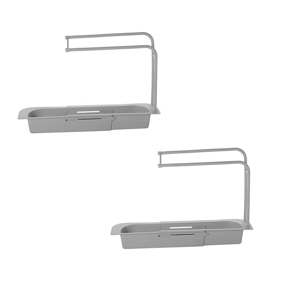 Telescopic Sink Rack Holder Expandable Storage Drain Basket Home Kitchen Kit - Grey