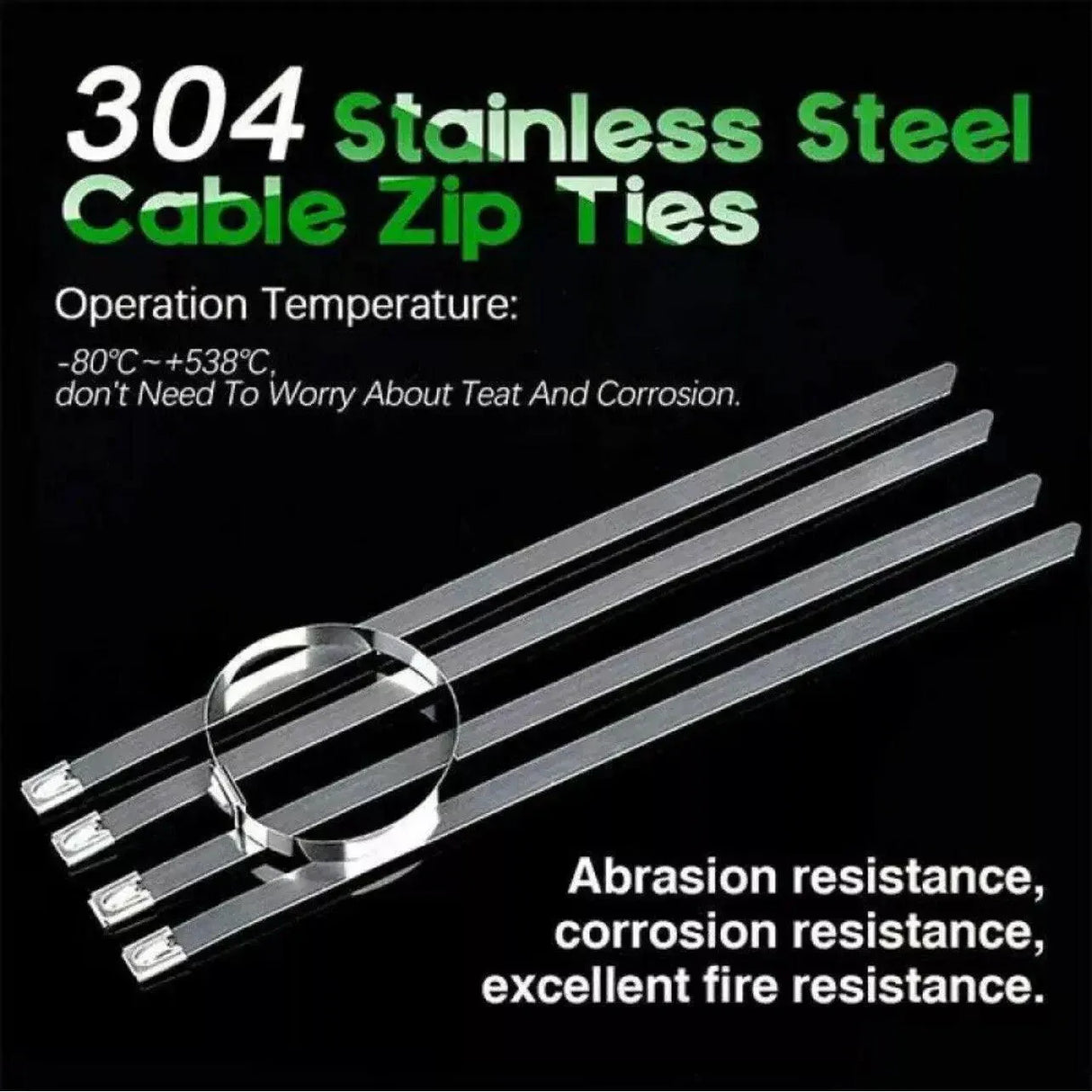 20X Stainless Steel Cable Ties S304 Marine Grade Zip Strap Locking Wrap 100-800Mm - 7.9x800mm
