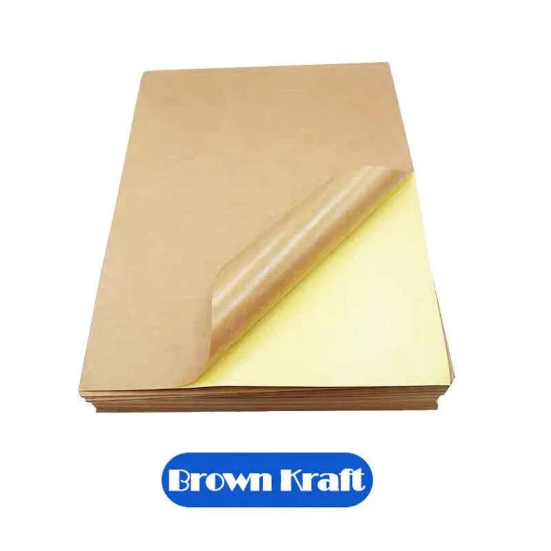 A4 Self Adhesive Sticker Paper Sheet Label Laser Inkjet Print Mailing Address - Brown Kraft*100 PCS