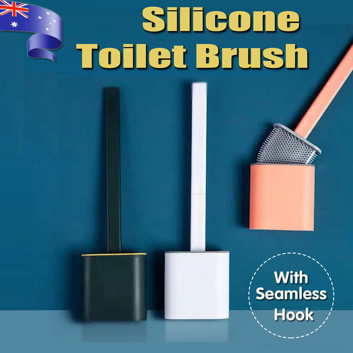 TPR Toilet Brush Set Silicone-Like Head with Holder Wall Mounted Detachable Handle - Green * 1 Unit