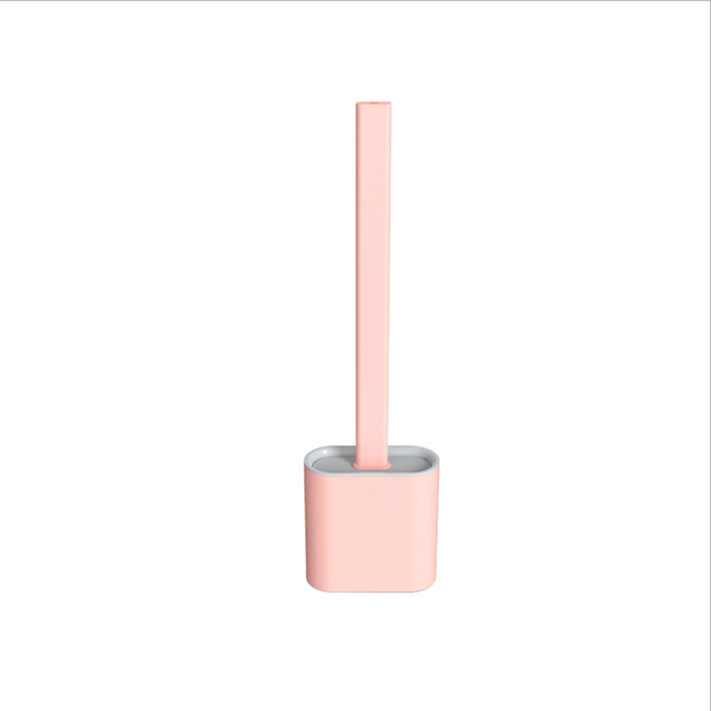 TPR Toilet Brush Set Silicone-Like Head with Holder Wall Mounted Detachable Handle - Pink * 1 Unit