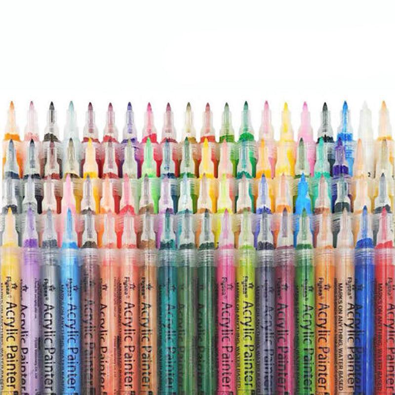 Flysea 12-80 Colours Acrylic Paint Pens Painting Stone Ceramic Glass Markers 0.7 - Black*3+White*3 Set