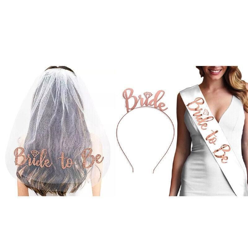 Bride To Be Hen Veil Sash Tiara Hens Night Bridal Shower Kitchen Tea Accessories - Package 2