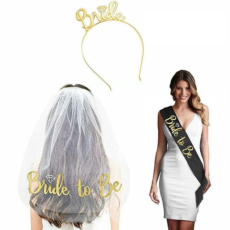 Bride To Be Hen Veil Sash Tiara Hens Night Bridal Shower Kitchen Tea Accessories - Package 5