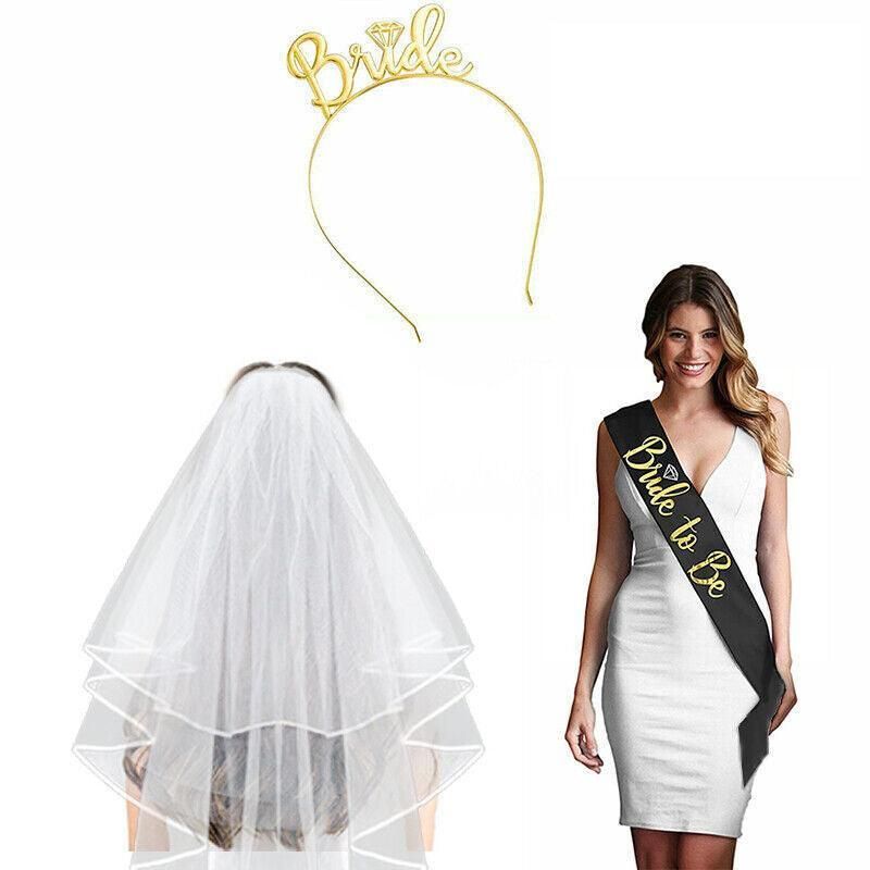 Bride To Be Hen Veil Sash Tiara Hens Night Bridal Shower Kitchen Tea Accessories - Package 7