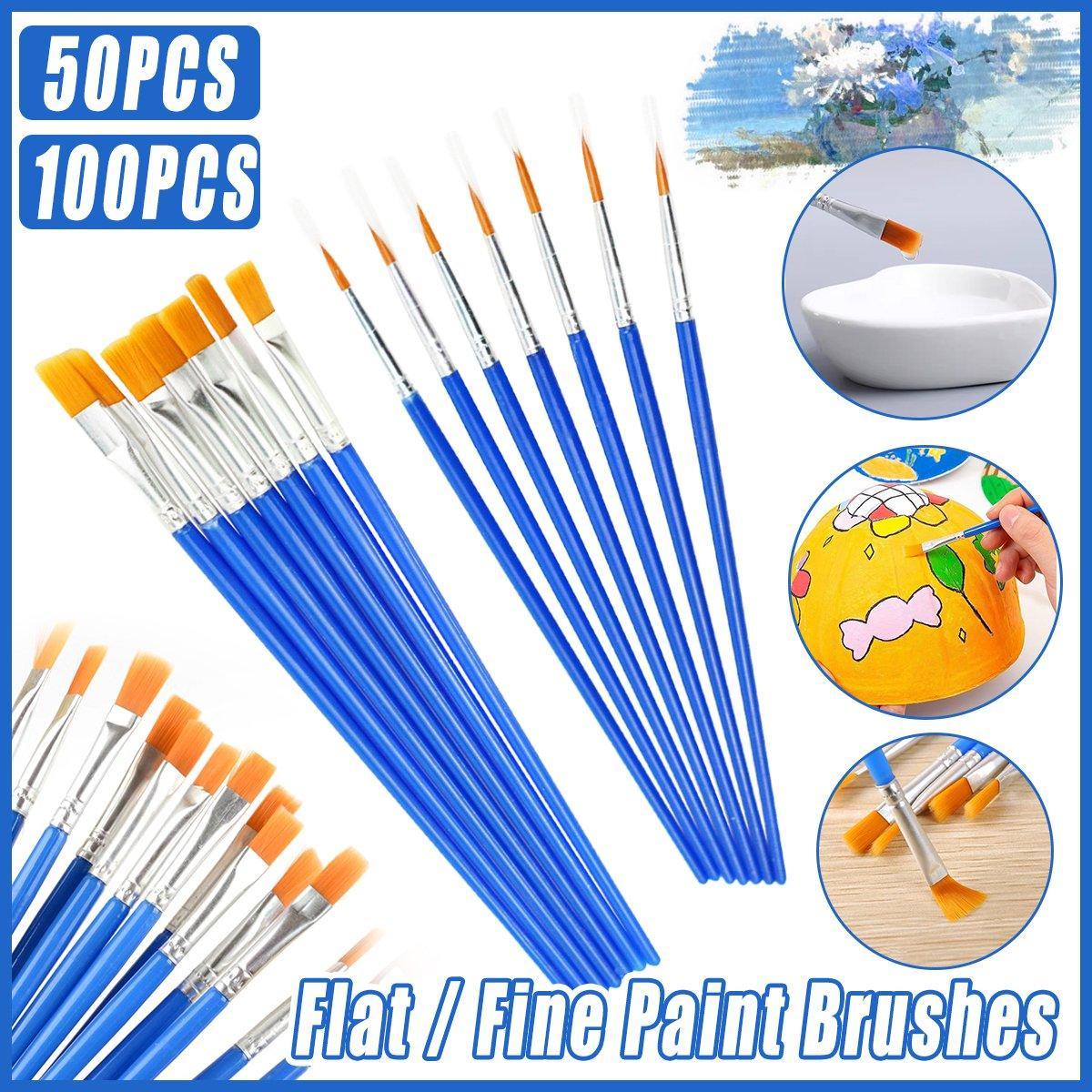 50/100PCS Plastic Flat Tip Hook Line Brushes for DIY Ceramics and Watercolor Painting - 100PCS Mixed
