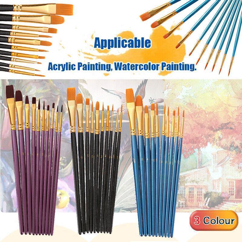 10pcs Artist Paint Brush Set Acrylic Oil Watercolour Gouache Painting Supplies - Blue