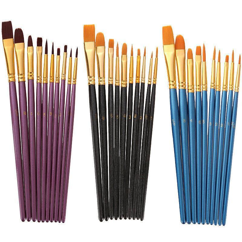 10pcs Artist Paint Brush Set Acrylic Oil Watercolour Gouache Painting Supplies - Blue