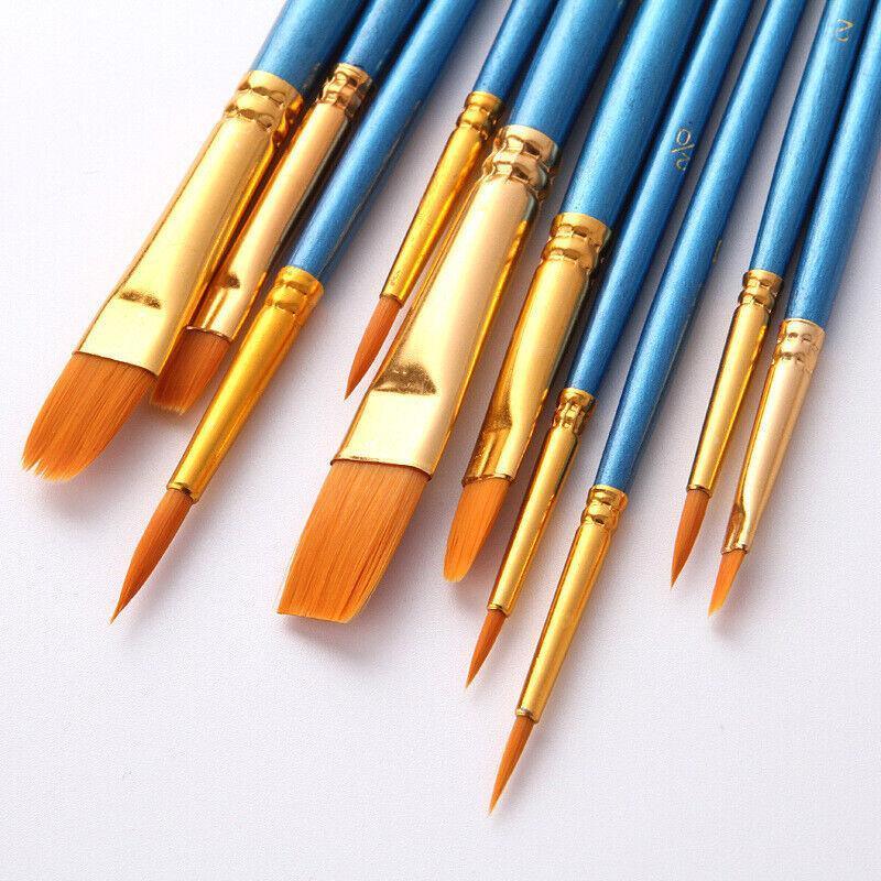10pcs Artist Paint Brush Set Acrylic Oil Watercolour Gouache Painting Supplies - Blue