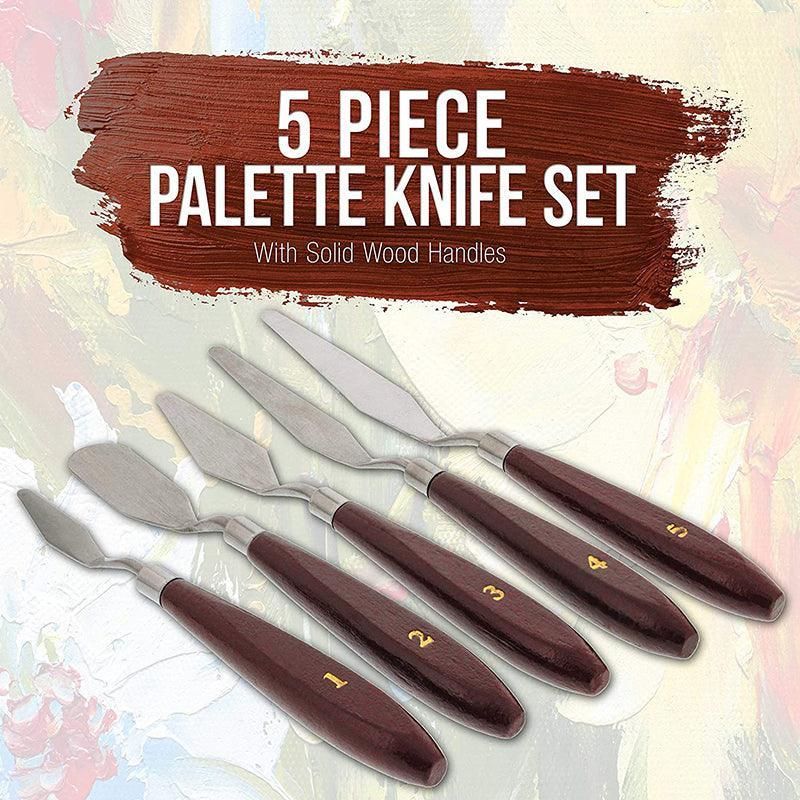 5Pcs Stainless Steel Artist Oil Painting Palette Knife Spatula Paint Tools Set - Brown