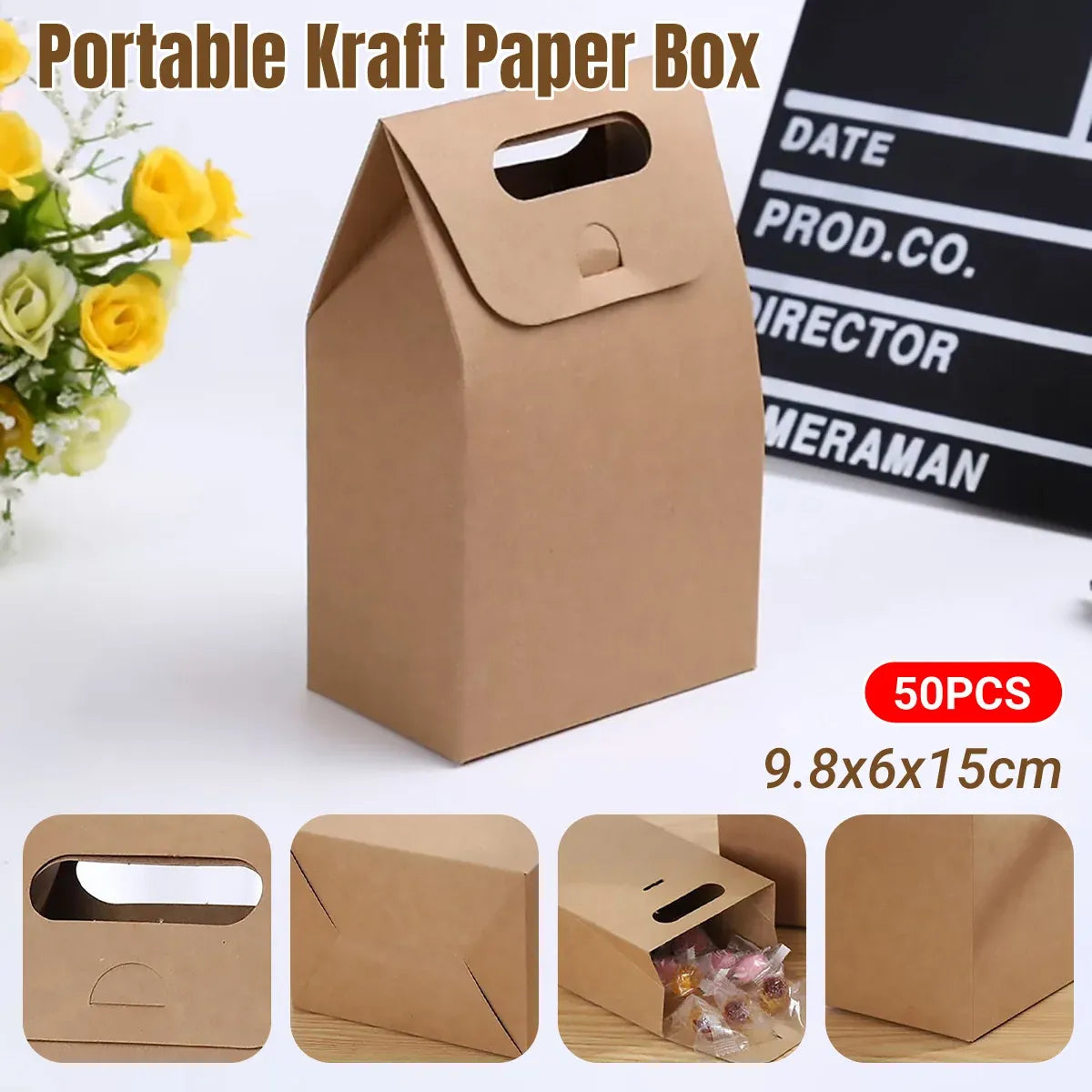 50PCS Portable Kraft Paper Gift Boxes for Birthday Holiday Wrapping