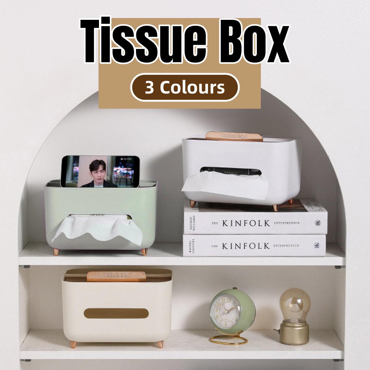 Tissue Box Dispenser Storage Box Napkin Case Remote Control Box Multi-Function - White