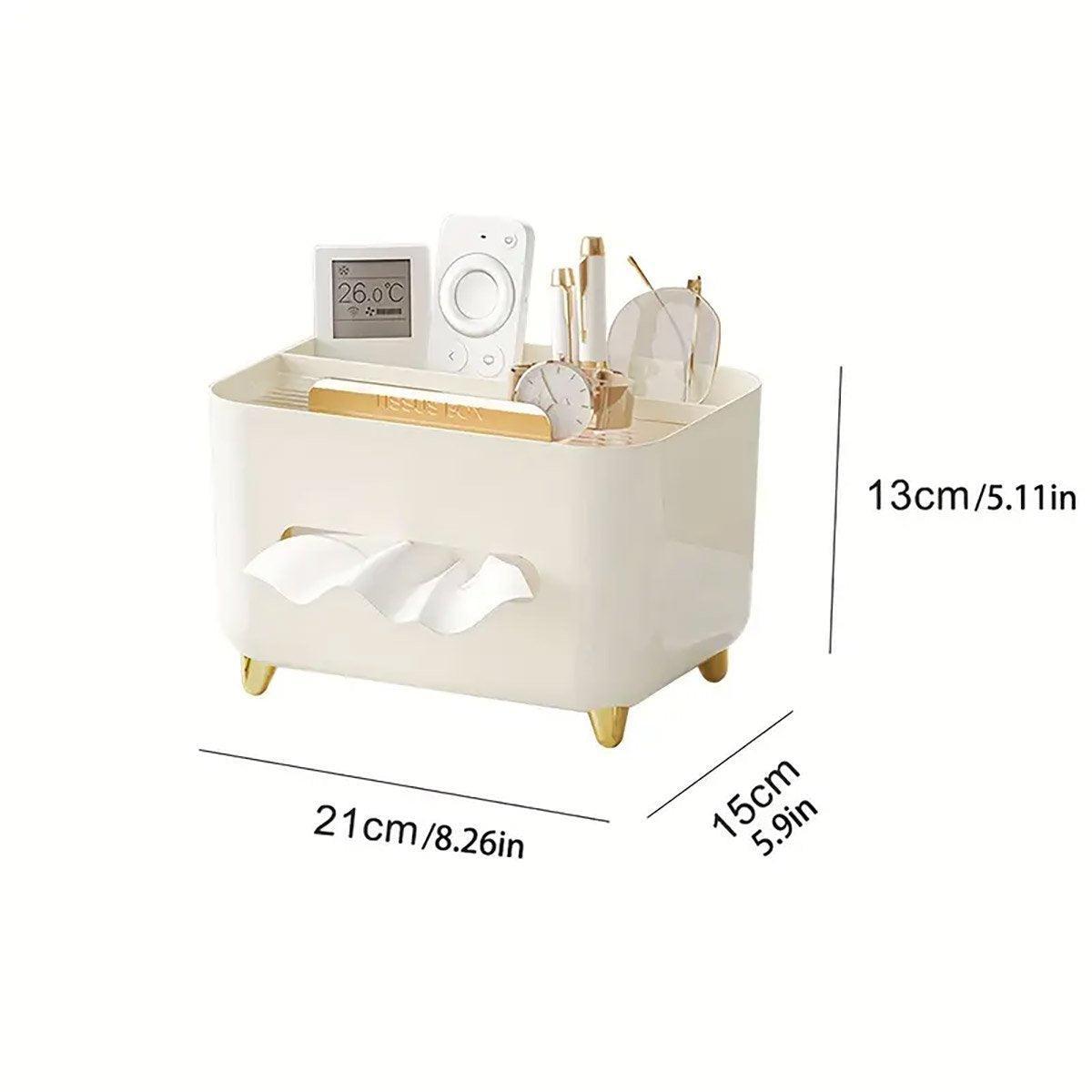 Tissue Box Dispenser Storage Box Napkin Case Remote Control Box Multi-Function - White