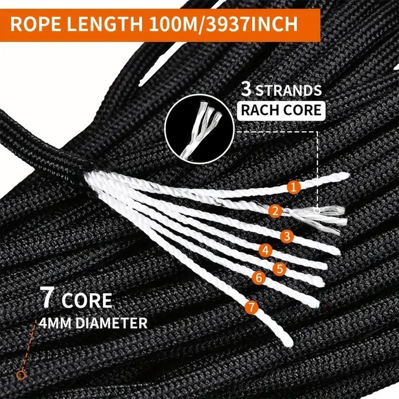 100m Paracord Outdoor Camping Binding Braided Rope Survival Gear Hiking Rope - Orange