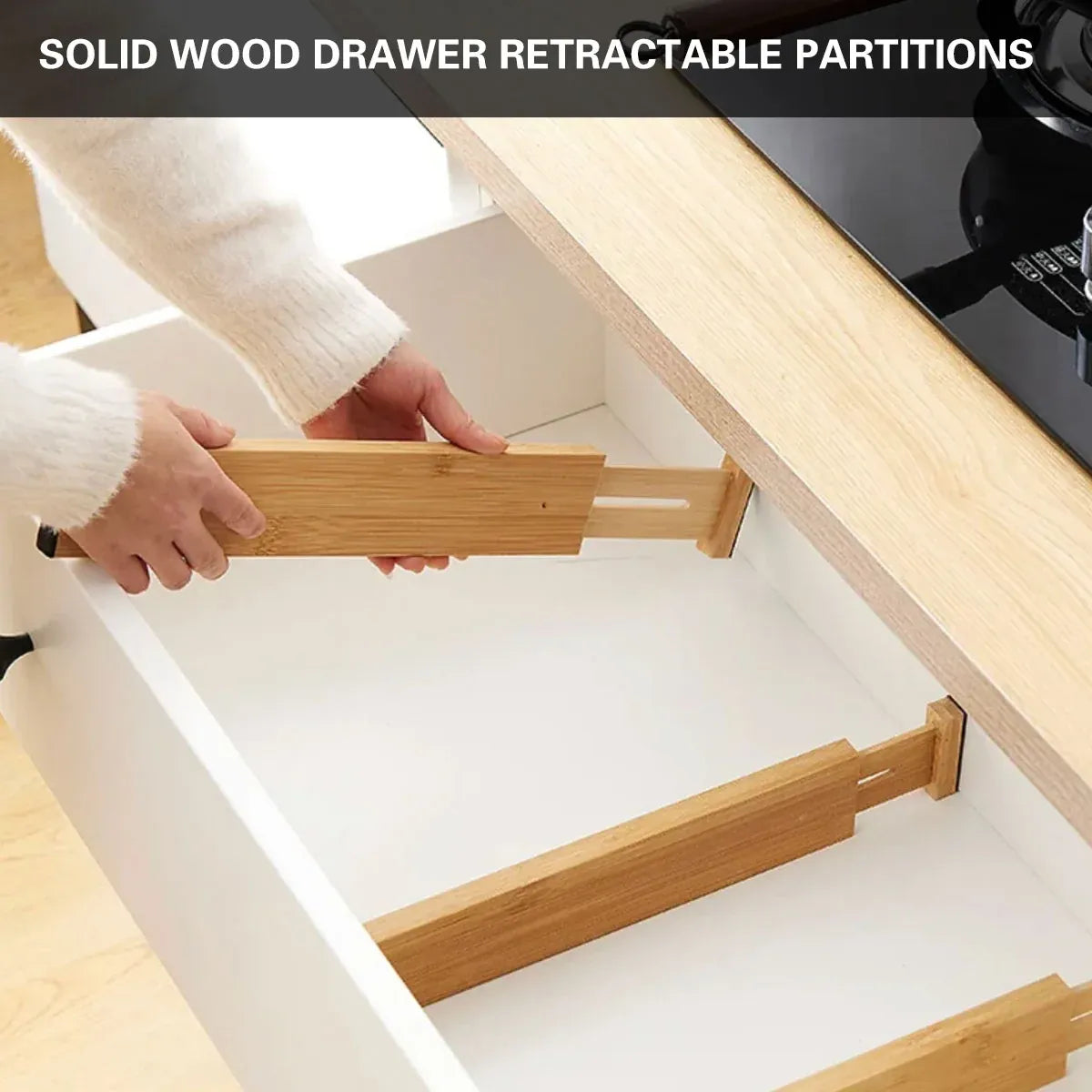 4PCS Bamboo Drawer Retractable Partitions Durable for Home Kitchen