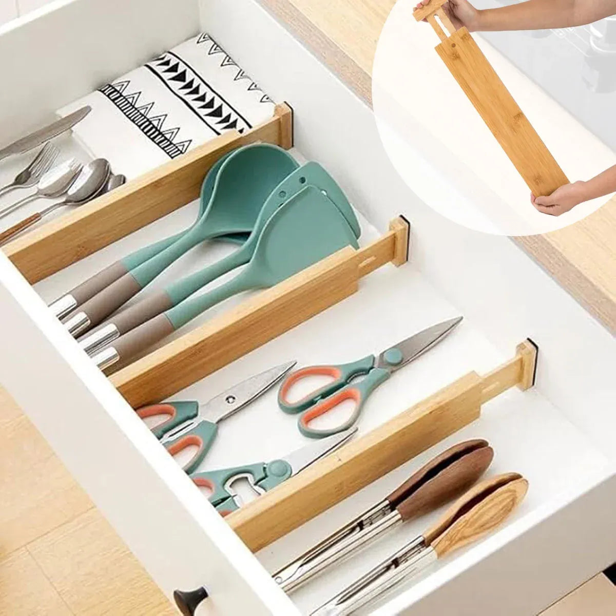 4PCS Bamboo Drawer Retractable Partitions Durable for Home Kitchen