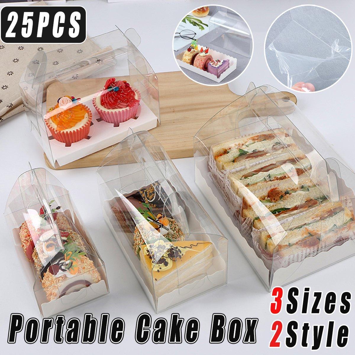 25pcs Transparent Portable Baking Box for Lasagna Mousse Cake Western Point Food - M(Round Holle Tray)