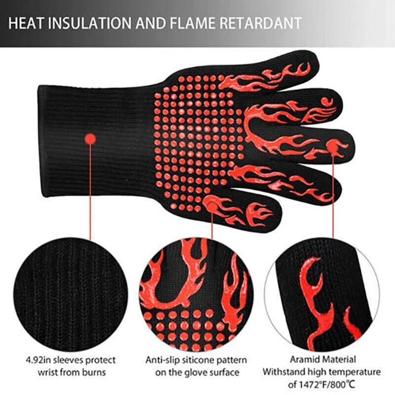 2X Heat Proof Resistant Oven Bbq Gloves 35Cm Kitchen Cooking Silicone Mitt New - Black